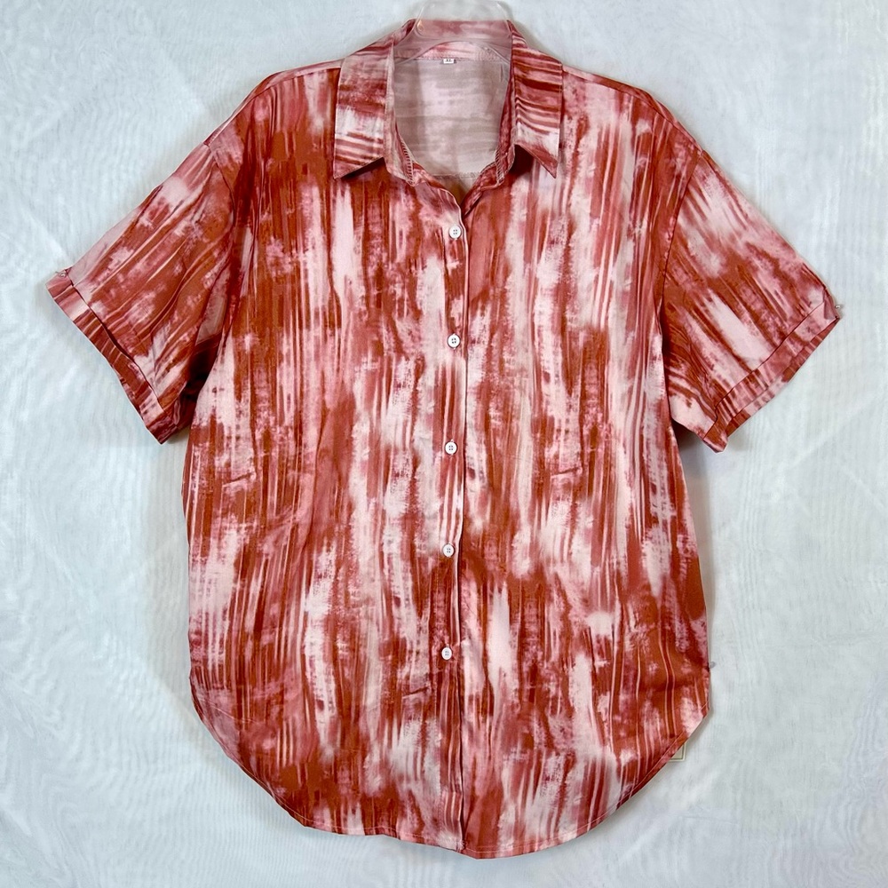 NWT Men’s Tie Dye Pink and Red Lightweight Hawaiian Shirt / XL